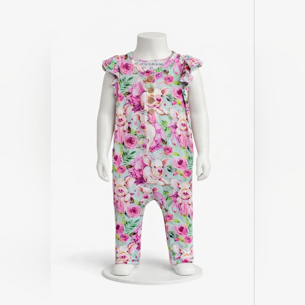 Little Bum Bums Ruffle Sleeve Floral Baby Romper 9-12
